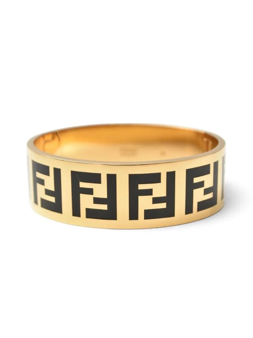 Fendi Bangle Bracelet FF Logo Black Gold Metal